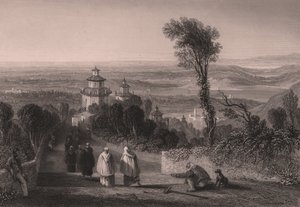 Utsikt från Sacro Monte (Heliga berget) i Varese, Lombardiet, Italien, stålstick av T Willmore från teckning av William Brockedon (1787-1854), ca 23x18 cm