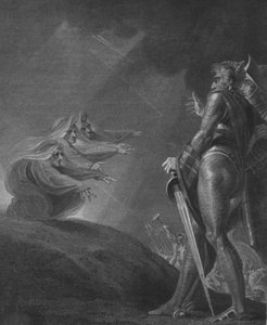 Häxorna visas för Macbeth och Banquo, c1820