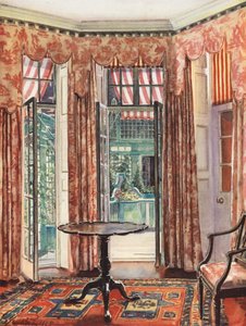 Inredning och dekoration: Ett rum i London i röda toner (färglitografi) av William Bruce Ellis Ranken