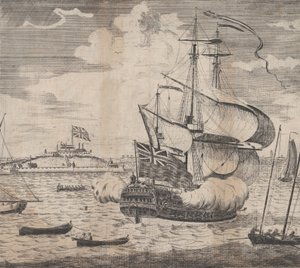 A View of Castle William av Boston i New England, tidigt 1700-tal. av William Burgis.