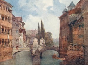 Gamla bron, Nürnberg (färglitografi) av William Callow