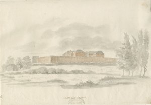Stafford - Shire Hall: arkitektens bläckritning (tonad), nd [c 1798] (ritning)