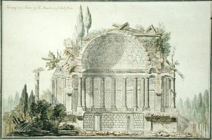 Design för ett förstört mausoleum för prinsen av Wales (1738-1820) 1752 (penna, bläck och akvarell på papper)