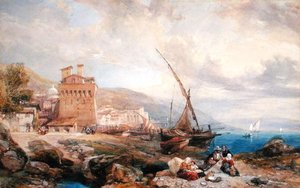 Salernobukten, ca 1840 (akvarell och gouache i vitt papper) av Clarkson Frederick Stanfield