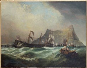 Neptunus, bogsera segern till Gibraltars hamn efter slaget vid Trafalgar av Clarkson Frederick Stanfield