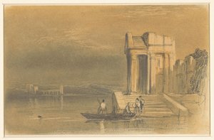 Tempelruiner på en sjö i ett italienskt landskap av Clarkson Frederick Stanfield
