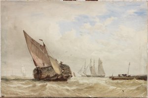 Hayboat (akvarell, bodycolour och skrapning på kartong) av Clarkson Frederick Stanfield