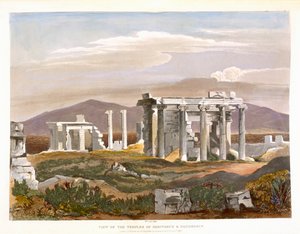 Utsikt över Erectheus- och Pandrosus-templen, Akropolis, från "Utvalda vyer av resterna av antika monument i Grekland", publicerad av Ackermann, London 1835 av William Cole