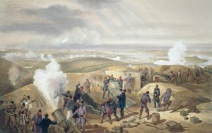 A Hot Day in the Batteries, tallrik från "The Seat of War in the East", pub. av Paul und Dominic Colnaghi und Co., 1856 av William Crimea Simpson