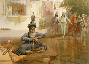 Akali vid den heliga tanken, Amritsar, från "India Ancient and Modern", 1867 av William Crimea Simpson