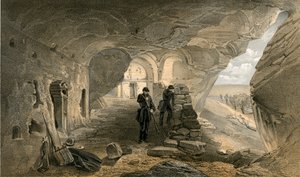 Utgrävd kyrka i grottorna vid Inkermann, vy västerut av William Crimea Simpson