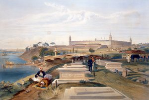 Sjukhus och kyrkogård i Scutari, platta från "The Seat of War in the East", utgiven av Paul und Dominic Colnaghi und Co. 1856. av William Crimea Simpson