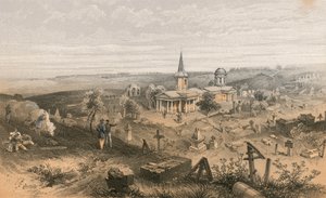 Karantänkyrkogård och kyrka med franskt batteri nr 50 av William Crimea Simpson
