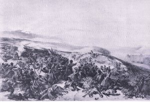 Andra laddningen av vakterna, när de återtog de två kanonbatterierna vid slaget vid Inkerman, illustration från brittiska striderna på land och hav, 1915 av William Crimea Simpson