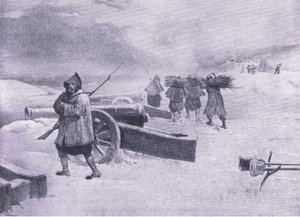 Sentinel of the Zouaves before Sevastopol, illustration från British Battles on Land and Sea, 1915 av William Crimea Simpson