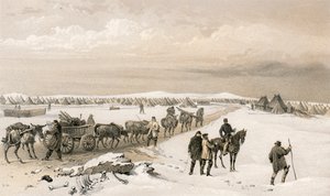 1:a divisionens läger, med utsikt norrut mot 2:a divisionens läger, Inkermannhöjden i fjärran. av William Crimea Simpson