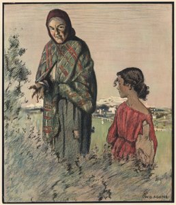 The Gipsy, "Berätta om din förmögenhet, vackra gentleman" (färg litho) av William Dacres Adams