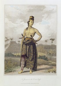 En javan i hovklänning, pl. 6 från Vol I av "The History of Java" av Thomas Stamford Bingley Raffles (1781-1826) pub. 1817 (färgad akvatint)