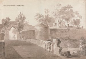 Bridge och Patna Gate och Monghyr Fort av William Daniell