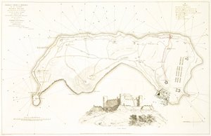 Allmän försvarskarta för ön Banda Neira, början av 1800-talet (etsning i färg) av William Daniell