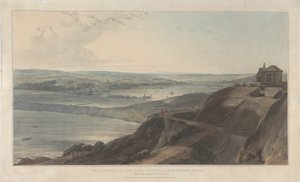 Utsikt över staden och en del av hamnen i Falmouth från Pendennis Castle, Cornwall av William Daniell