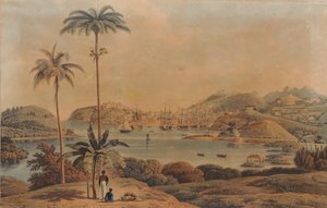 Utsikt över staden St. George och Richmond Heights på ön Grenada, tagen från bukten av överstelöjtnant Wilson, 1819 av William Daniell