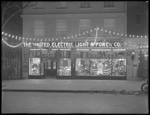 United Electric Light und Power Companys skyltfönster dekorerad för "Electrical Prosperity Week", 29 november till 4 december 1915, New York City av William Davis Hassler