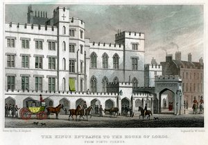 Kings ingång till House of Lords, Palace of Westminster, London, 1829.