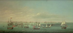 Brittiska, franska, portugisiska och spanska köpmän och krigsmän utanför Cadiz av William Dixon