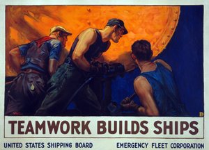 Rekryteringskampanj Teamwork Builds Ships, pub. 1917 av William Dodge Stevens