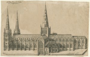 Lichfield Cathedral - South View: kopparplåtgravyr, nd [?mitten av 1600-talet]