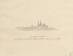 Lichfield Cathedral - South West View: blyertsteckning och [?1600-talet] (teckning)