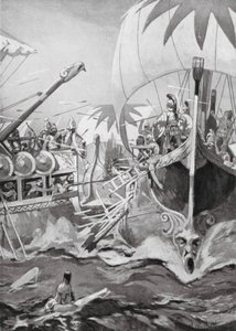 En jonisk flottas nederlag (litografi) av William Edward (after) Wigfull