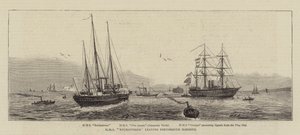 HMS Enchantress lämnar Portsmouth Harbor av William Edward Atkins