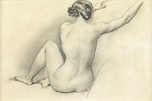 Sittande naken (penna på papper)