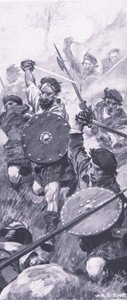 The Highlanders at the Battle of Killiecrankie, illustration från British Battles on Land and Sea, 1915 av William Edward Stott