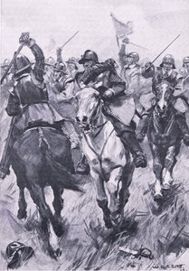 Kavallerikonflikten i Dunbar den 3 september 1650, illustration från brittiska striderna på land och hav, 1915 av William Edward Stott