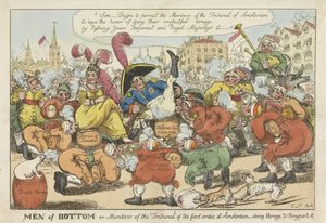 Holländarna vill kyssa Napoleons skinkor, 1811 Men of Bottom eller medlemmar av tribunalen av första ordningen, i Amsterdam, - hyllar Bonyparte (titel på föremål)