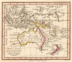 Australien och Nya Zeeland. Nya Holland. Karta.