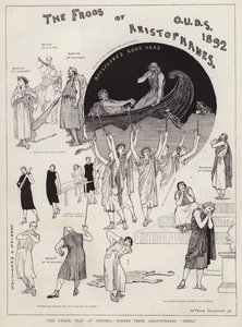 Scener från en produktion av Aristophanes pjäs The Frogs, av Oxford University Dramatic Society