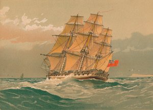 En fregatt med 38 kanoner, cirka 1770, sent 1800-tidigt 1900-tal. av William Frederick Mitchell