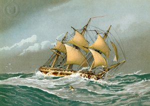 En Royal Navy 28 kanonfregatt, c1794 c1890-c1893 av William Frederick Mitchell