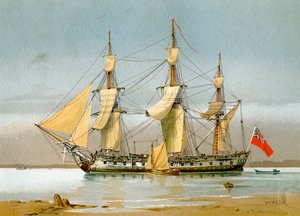 En Royal Navy 42 kanonfregatt, c1780 c1890-c1893. av William Frederick Mitchell