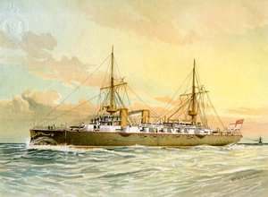 HMS Undaunted, Royal Navy 1:a klass kryssare, c1890-c1893. av William Frederick Mitchell