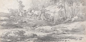 Landskap med figurer och boskap av William Frederick Wells