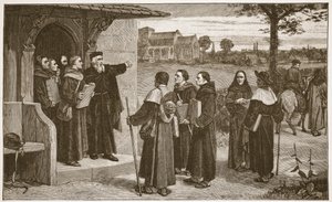 Wycliff skickar ut sina "fattiga präster", illustration från "The Church of England: A History for the People" av H.D.M. Spence-Jones, pub. ca 1910 (sepiafoto) av William Frederick Yeames