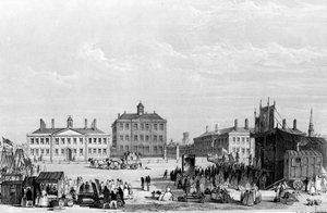 Old Liverpool Infirmary and Alms-Houses, med John Cookes cirkus i förgrunden, ca 1826