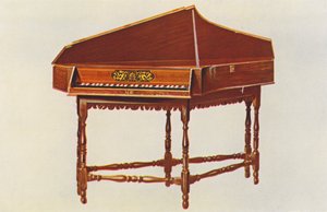 Musikinstrument: Spinet (färglitografi)