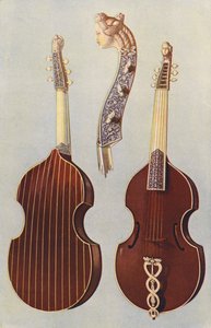 Musikinstrument: Viola da gamba (färglitografi)