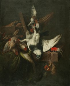 Stilleben med död duva, finkar och falkhuvuden (olja på duk)